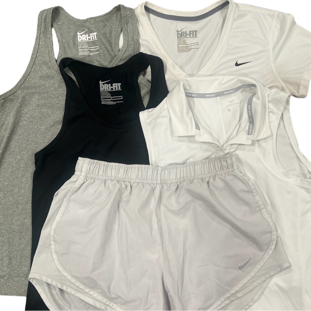 Nike Dri-fit Lot of 5 Women Size M White Athletic Polo Shirt Tank Top Shorts